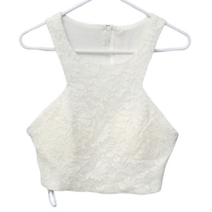 B Darlin Ivory Sleeveless Zip Up Cocktail Lace‎ Blouse Top Size 15/16